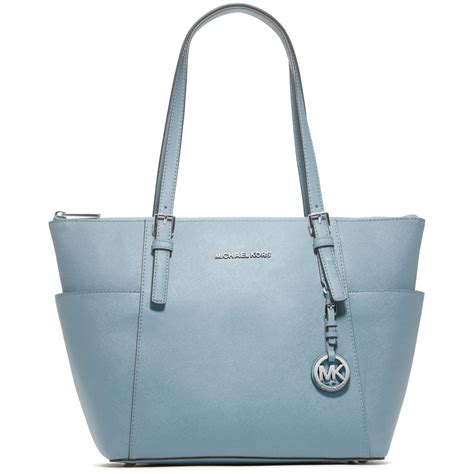 michael kors jet set east west pale blue tote bag|Michael Kors saffiano jet set.